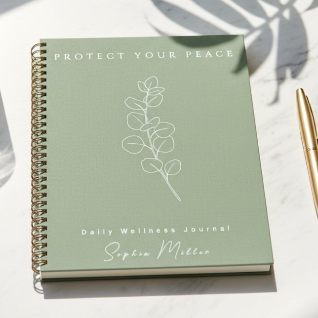 Cuaderno Sage Eucalyptus Minimalist Daily Wellness Journal (Sage green wellness journal for her, therapists & patients)
