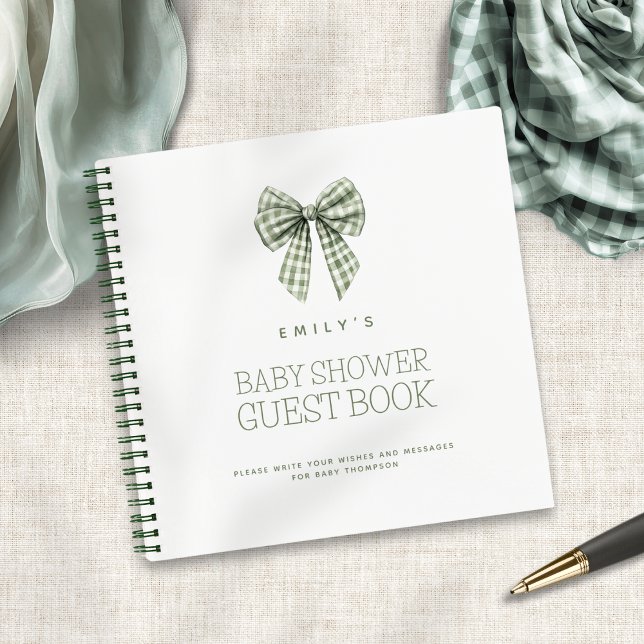 Cuaderno Sage Gingham Coquette Bow Baby Shower Guest Book (Subido por el creador)