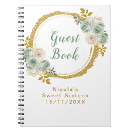 Cuaderno Sage Green and Gold Elegant Flowers Sweet Sixteen