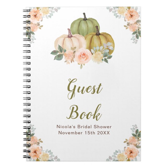 Cuaderno Sage Green and Peach Floral Pumpkins Bridal Shower (Frente)