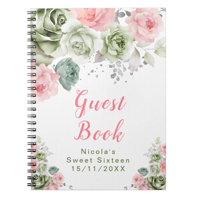 Cuaderno Sage Green and Pink Floral Sweet Sixteen (Frente)