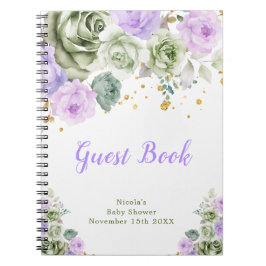 Cuaderno Sage Green and Purple Floral Baby Shower Guest