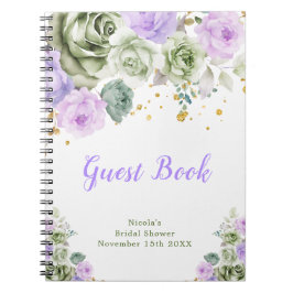 Cuaderno Sage Green and Purple Floral Bridal Shower Guest 