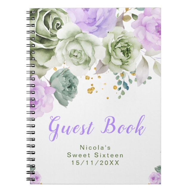 Cuaderno Sage Green and Purple Floral Sweet Sixteen (Frente)