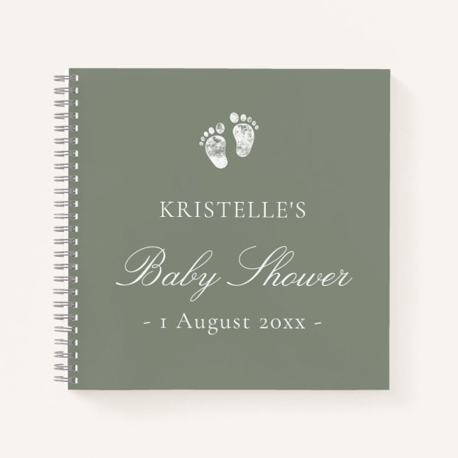 Cuaderno Sage Green Baby Footprint Baby Shower Guest Book (Anverso)