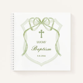Cuaderno Sage Green Bow Escudo Baptism Guest Book