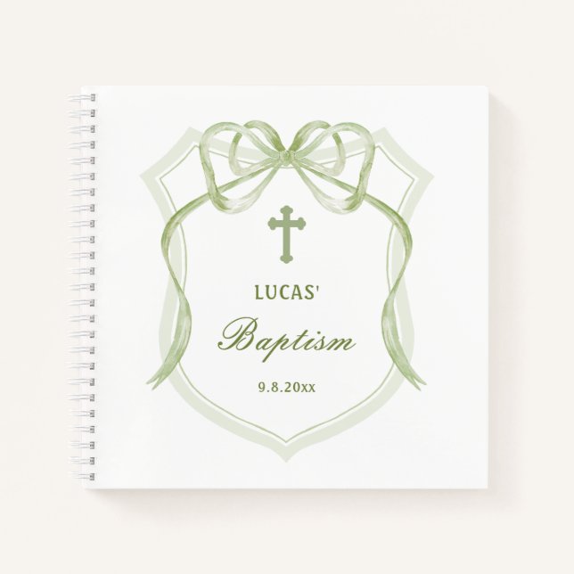 Cuaderno Sage Green Bow Escudo Baptism Guest Book (Anverso)