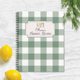 Cuaderno Sage Green Gingham Pattern Recipe Cookbook