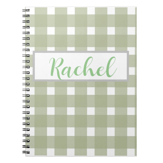 Cuaderno Sage Green White Gingham Personalizado (Frente)