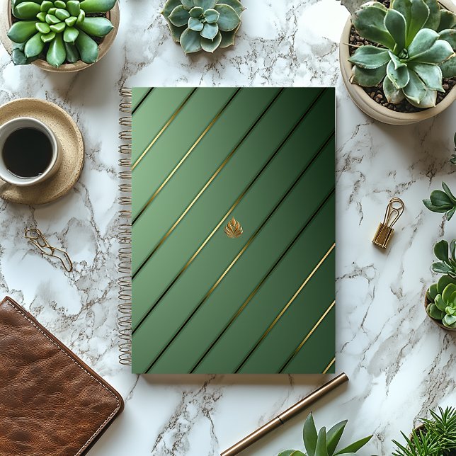 Cuaderno Sage Green y Gold de lujo (Sleek Sage and Gold Business Notebook/Glossy Soft Cover or Matte Hard Cover )
