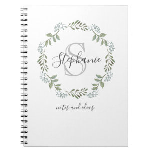 Cuaderno Sage Greenery Botanical Wreath Monograma