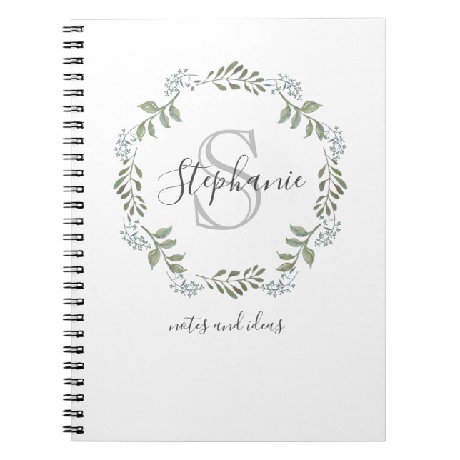 Cuaderno Sage Greenery Botanical Wreath Monograma (Frente)