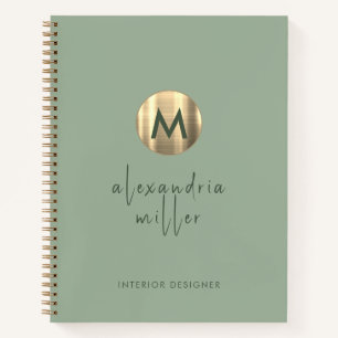 Cuaderno Sage simple y elegante de monograma dorado
