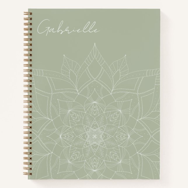 Cuaderno Sage Verde Elegante Mandala Nombre Personalizado Y (Anverso)