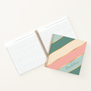 Cuaderno Sage Verde Personalizado Rosa Pastel Dorado Raya