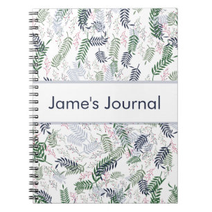Cuaderno Sage Verde y Patrón Botánico de Hojas de Navy sin 