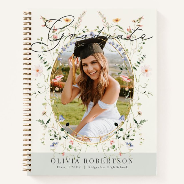 Cuaderno Sage Wildflower Floral Photo Graduation Guest Book (Anverso)