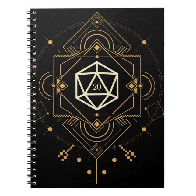 Cuaderno Sagrado D20 Dice Geometría Minimalista Tabletop RP (Frente)
