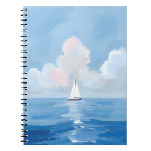 Cuaderno Sailing in Blue | Coastal Sailboat Ocean Painting (Frente)