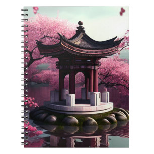 Cuaderno Sakura Cherry Blossom Garden Shrine Pond Japonés