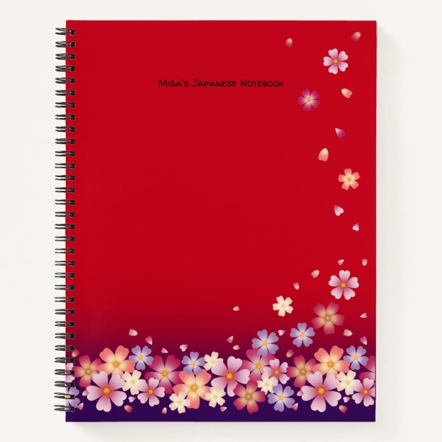 Cuaderno Sakura florece estudiante Personalizado rojo Katak (Anverso)