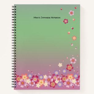 Cuaderno Sakura florece estudiante Personalizado verde rosa