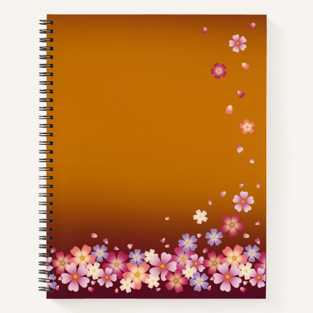 Cuaderno Sakura japonés florece Personalizable de oro y cir (Anverso)