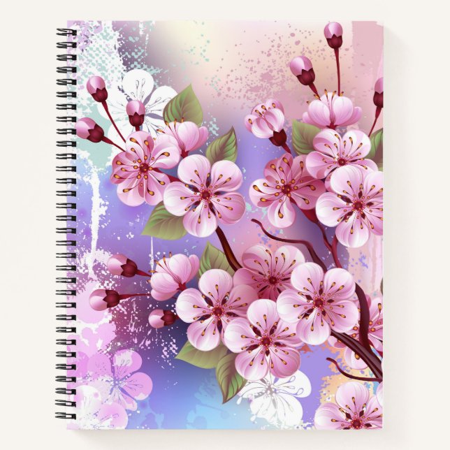 Cuaderno Sakura rosa sobre fondo de pintura (Anverso)