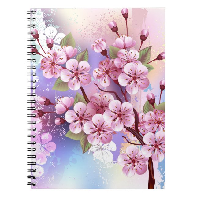 Cuaderno Sakura rosa sobre fondo de pintura (Frente)