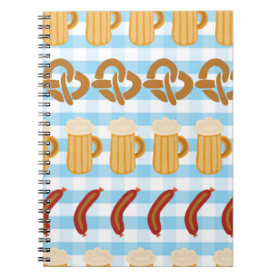 Cuaderno Salchichas de cerveza Pretzels alineadas con hilo