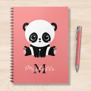 Cuaderno Salmón personalizado monograma corto con panda
