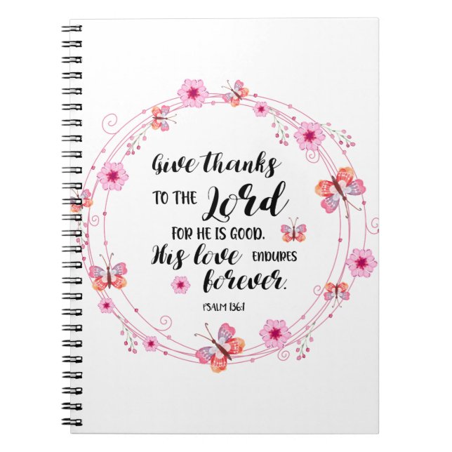 Cuaderno Salmos Devotional Christian Bible Verse Flora Rosa (Frente)
