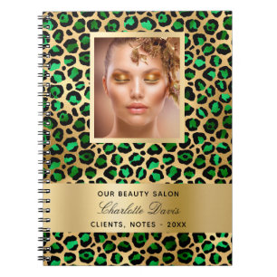 Cuaderno Salón de belleza de leopardo de oro verde esmerald