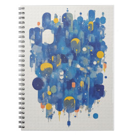 Cuaderno Salpicadura de acuarela de gotas de lluvia azules 