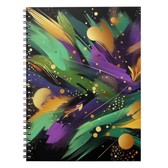 CUADERNO SALPICADURAS ABSTRACTAS DE MARDI GRAS PURPURA VERD (Frente)