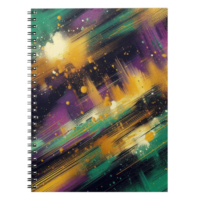 CUADERNO SALPICADURAS ABSTRACTAS DE MARDI GRAS PURPURA VERD (Frente)