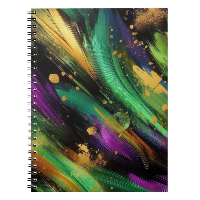 CUADERNO SALPICADURAS ABSTRACTAS DE MARDI GRAS PURPURA VERD (Frente)