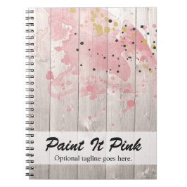 Cuaderno Salpicaduras de pintura rosa y dorado sobre madera