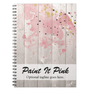 Cuaderno Salpicaduras de pintura rosa y dorado sobre madera
