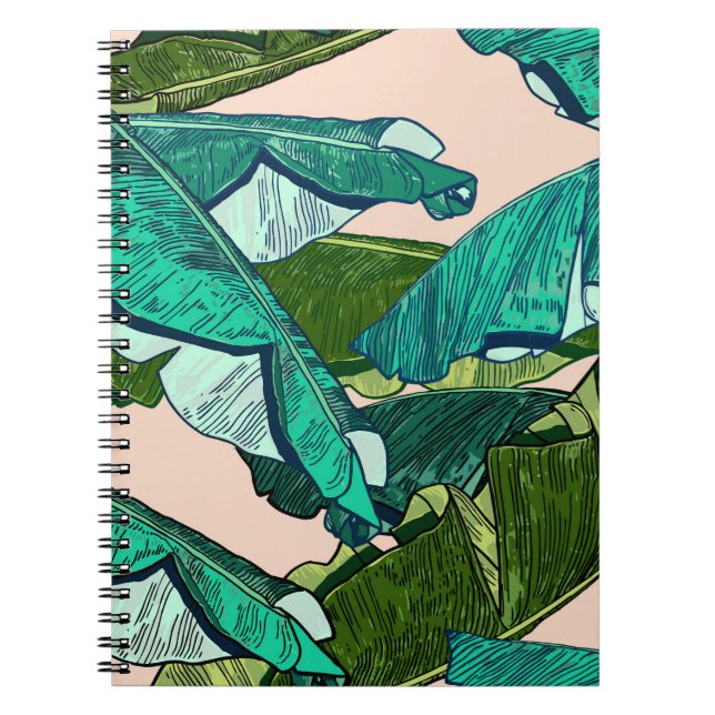 Cuaderno Saltos de Banana: Patrón tropical sin foco. (Frente)