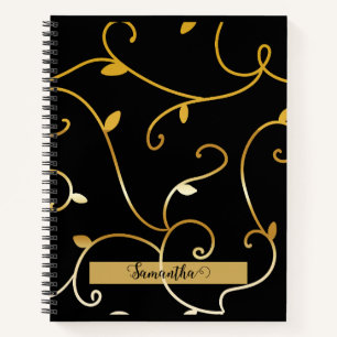 Cuaderno Saltos de vino dorado Abstract Floral Line Black