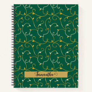Cuaderno Saltos de vino dorado Resumen Verde floral