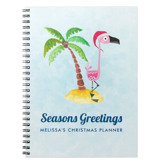 Cuaderno Saludos de temporada Flamingo rosa en Santa Hat (Frente)
