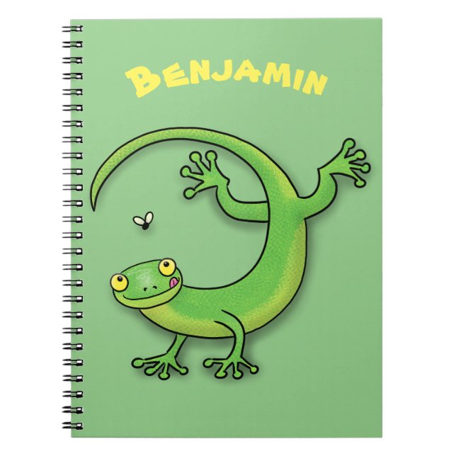 Cuaderno Saludos felices de gecko verde lindo con personali (Frente)
