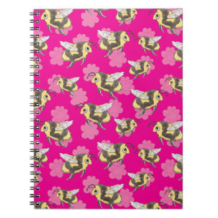 Cuaderno Salva las abejas sobre fondo floral rosa