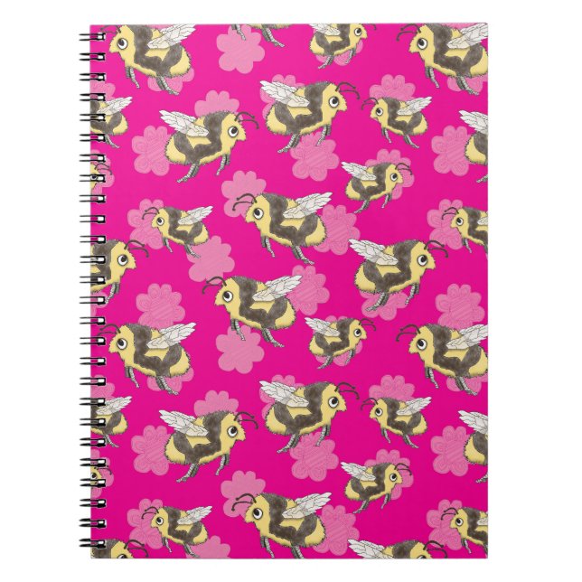 Cuaderno Salva las abejas sobre fondo floral rosa (Frente)
