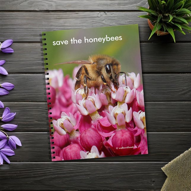 Cuaderno Salven las abejas que polinizan a Narrowleaf Milkw (Honeybee Pollinating the Milkweed Journal Cover Photo)
