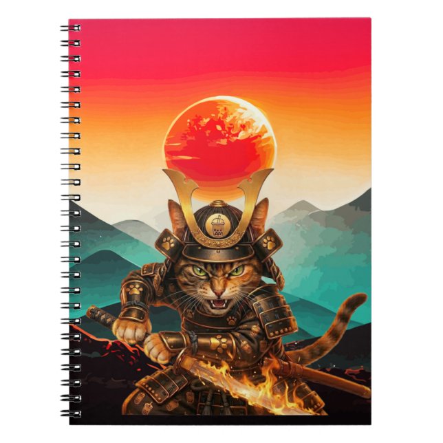 Cuaderno Samurai Cat Warrior Sunset Premium spiral Notebook (Frente)