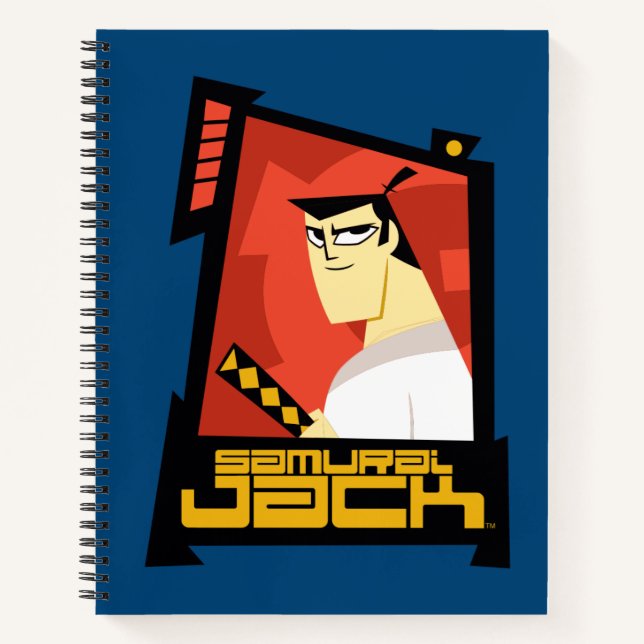 Cuaderno Samurai Jack sonriendo gráfico de marco futurista (Anverso)