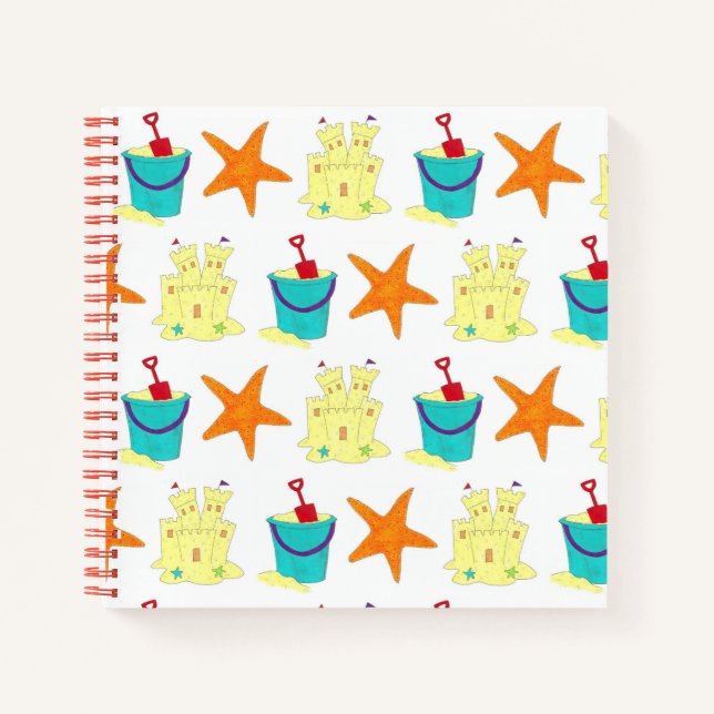 Cuaderno Sandcastle Sand Castle Starfish Pail Beach Ocean (Anverso)